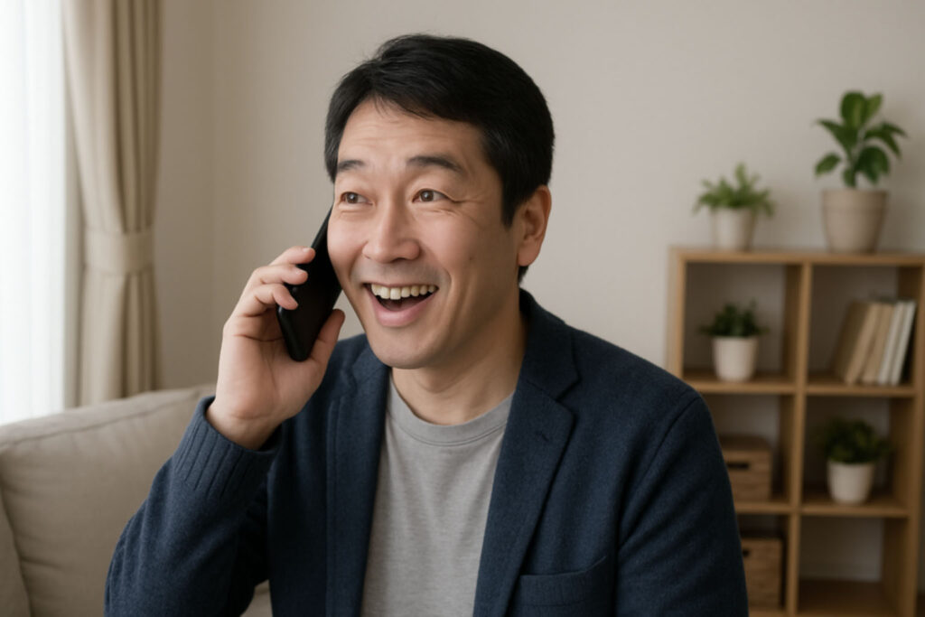 仕事の紹介に喜ぶ男性