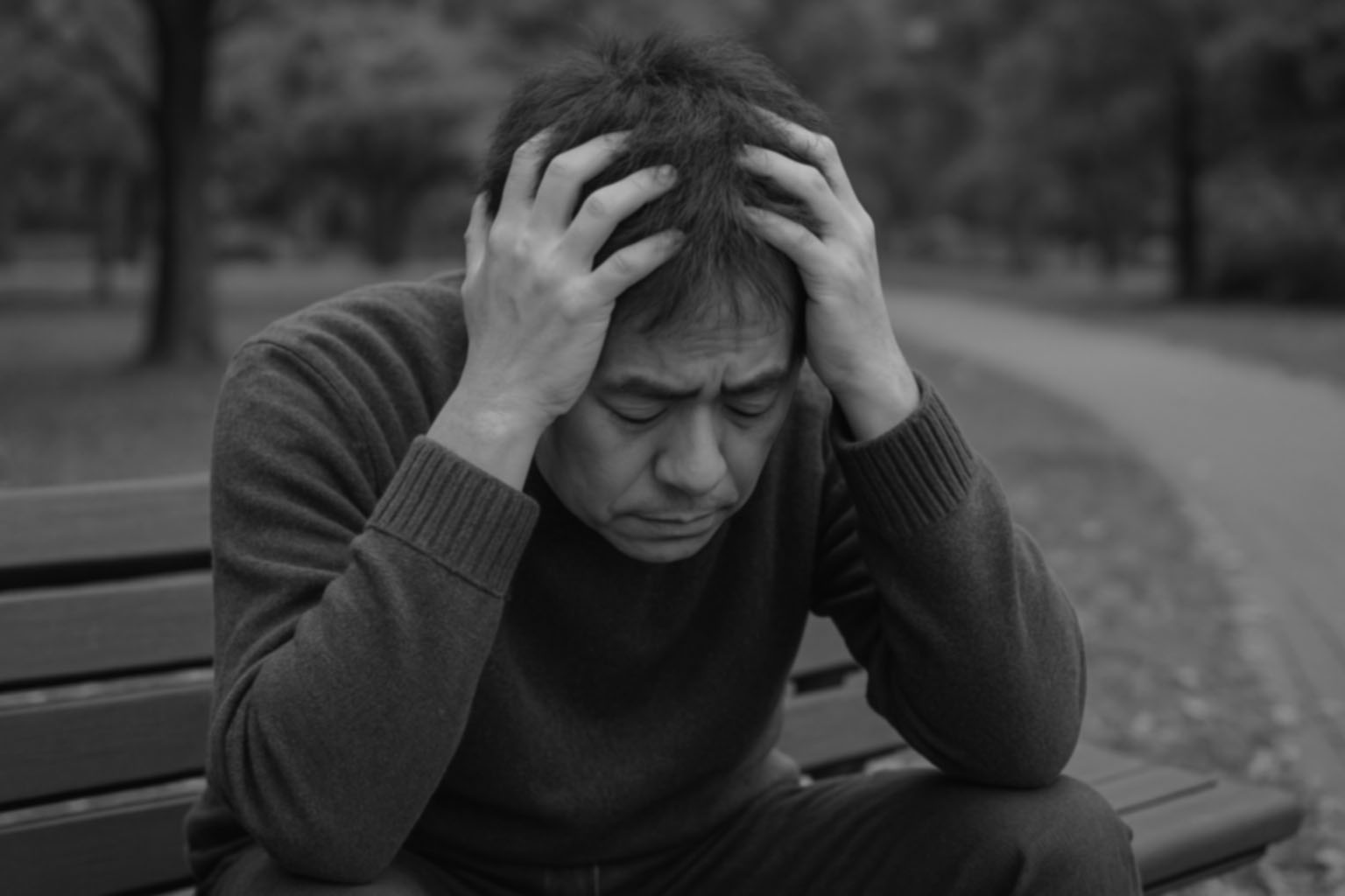 新しい職場が辛くて頭を抱える男性の姿