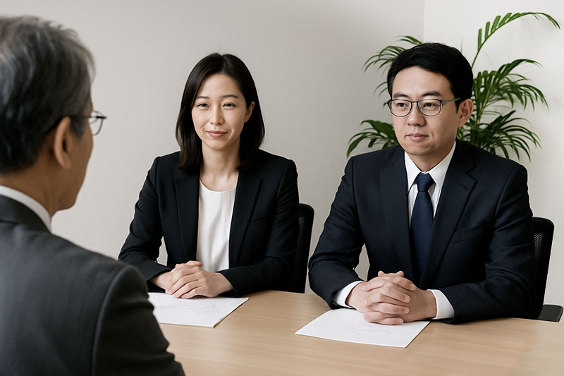 面接を受けている男性